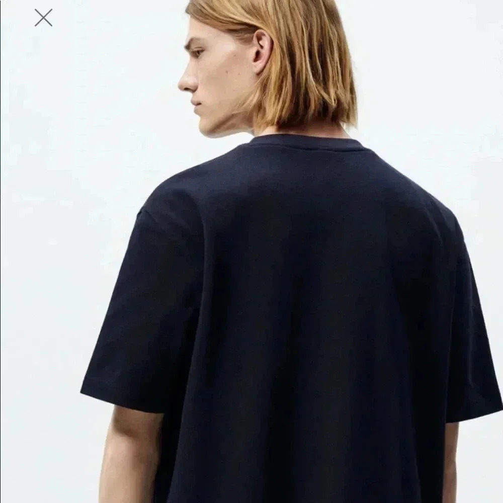 4/$25 NEW ZARA TEXTURED PIQUÉ T-SHIRT NAVY Sz S NWOT - Picture 3 of 9